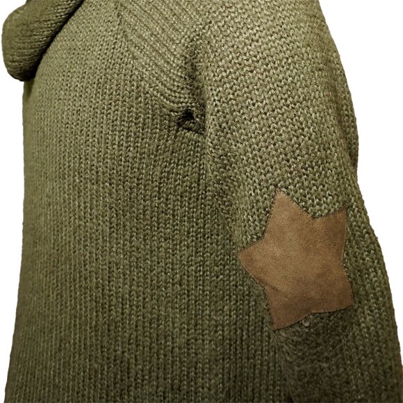 Rib Star Elbow Patch Zip Hoodie Cardigan Olive Green - Picture 4 of 10